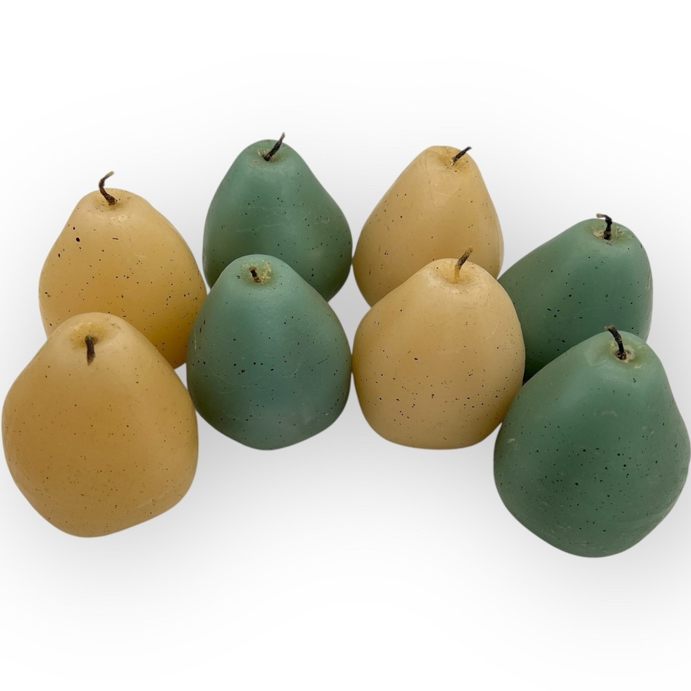 Pear Shaped Candles Speckled 3" Tall Lot Of 8 Green And Yellow No Box Great Gift